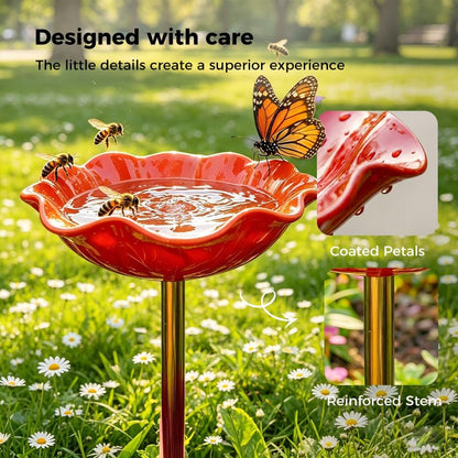 🎁Handmade Metal Flower Garden Stake Bird Bath🐦