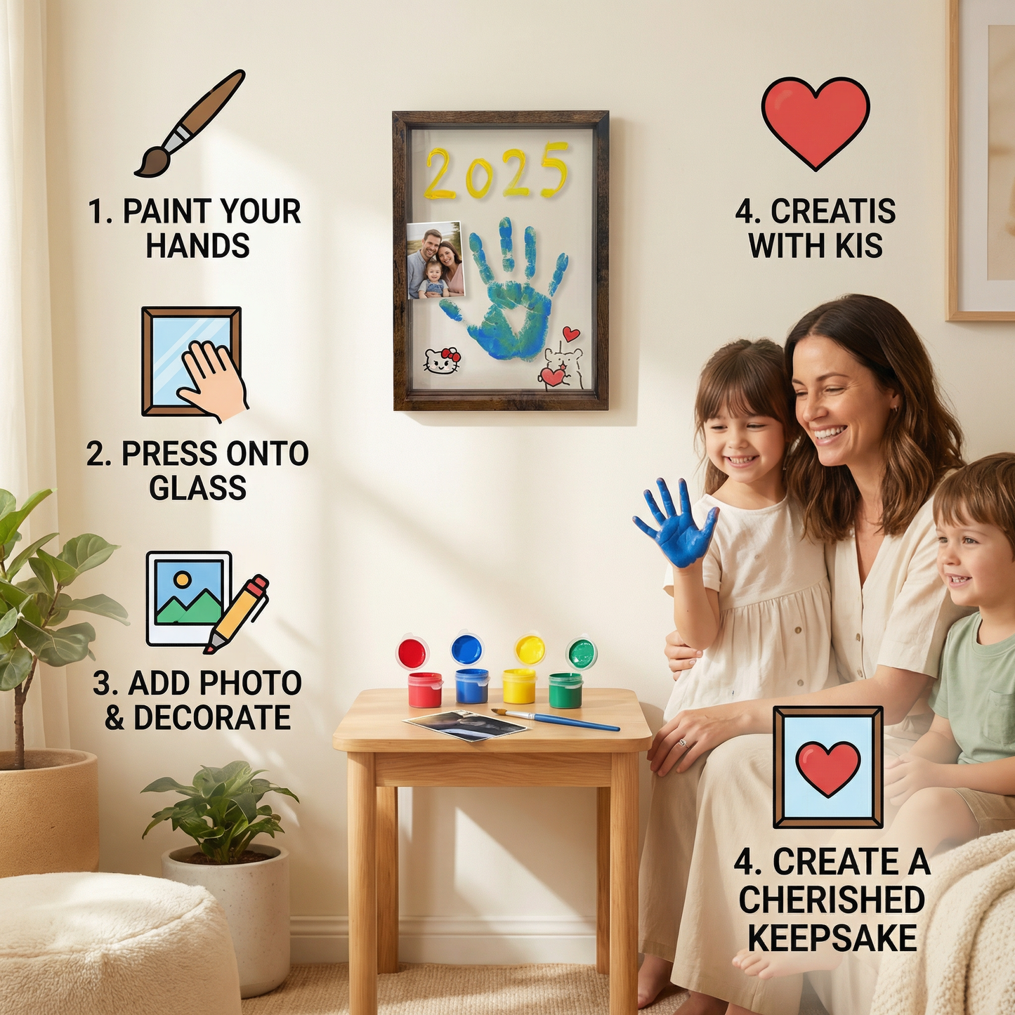 DIY Wooden Handprint Photo Frame Kit – Family Keepsake Set with Paints