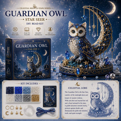 🦉 Moon Owl Guardian DIY Bead Kit | Celestial Moon & Stars Series
