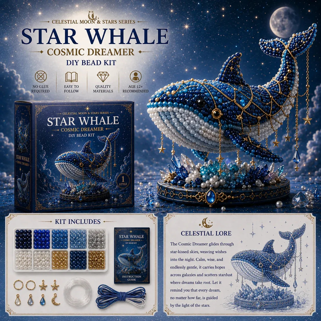 🦉 Moon Owl Guardian DIY Bead Kit | Celestial Moon & Stars Series