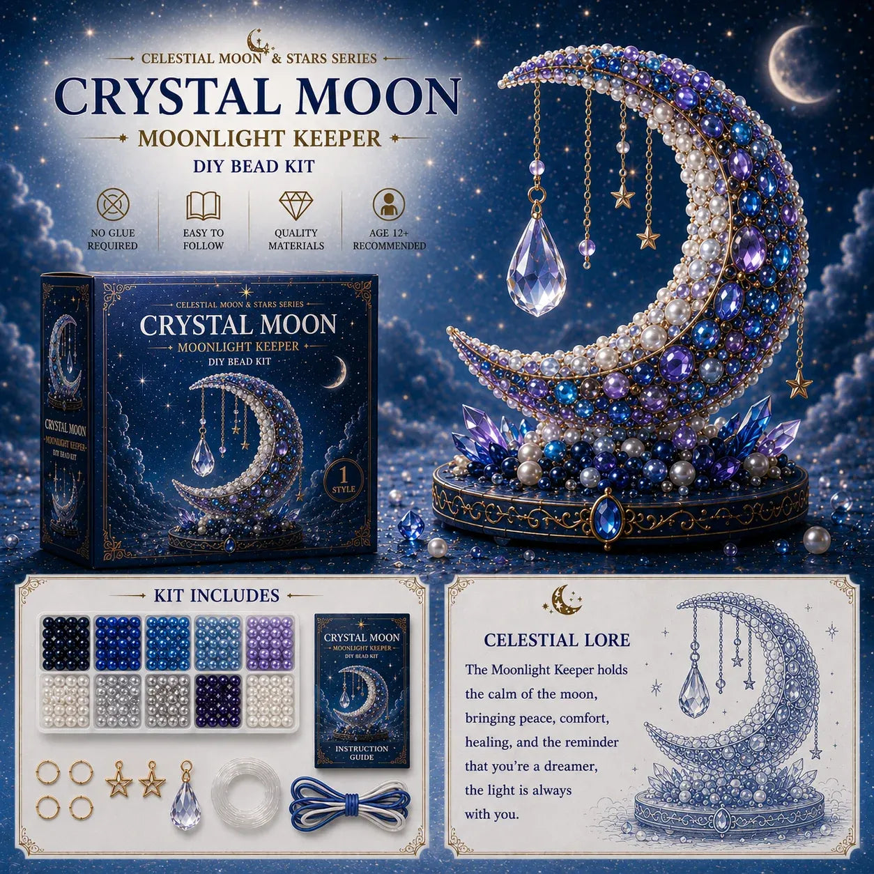 🦉 Moon Owl Guardian DIY Bead Kit | Celestial Moon & Stars Series
