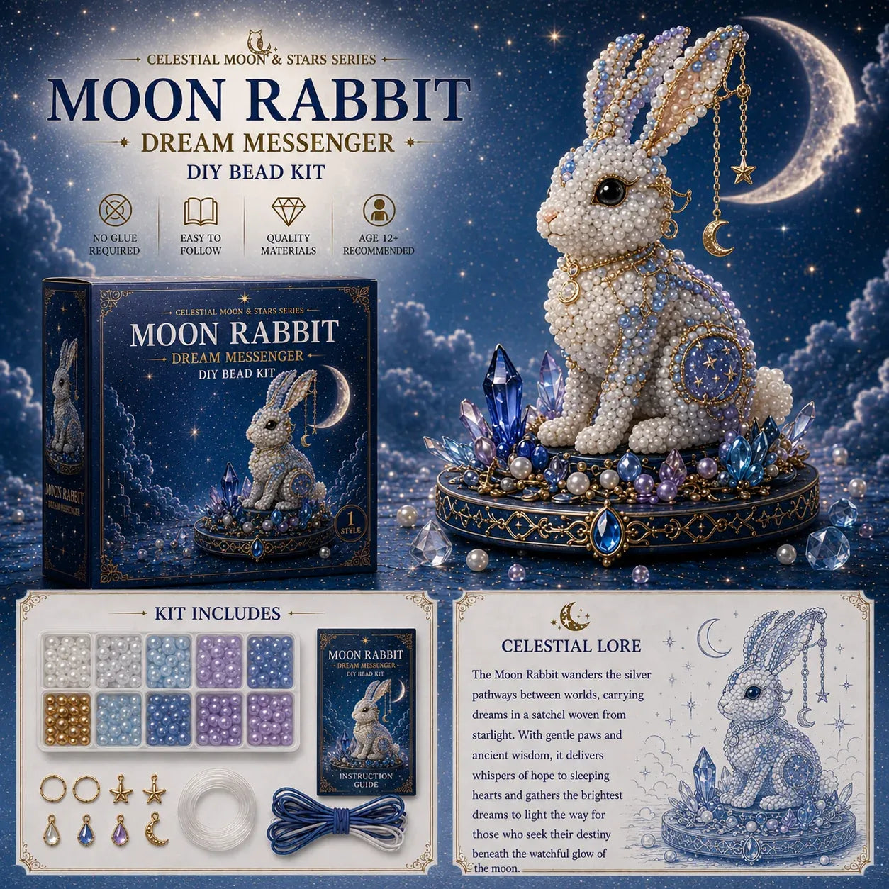 🦉 Moon Owl Guardian DIY Bead Kit | Celestial Moon & Stars Series